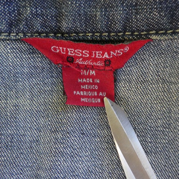 Guess Vintage Y2K Denim Puff Short Sleeve Blazer Jacket Pockets Ruffle Shawl M - Picture 5 of 6